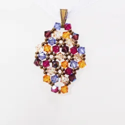 Pendant 30cm - Malvina Rhombus S-Violet Organza - Pendant 30cm - Laiton bronze